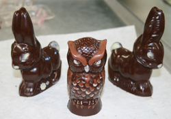 Meet rabbit and owl -- two of my molded chocolates.